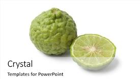  Presentation with lime green and white flower - Slide deck with karir - whole and half kaffir lime background and a  colored foreground