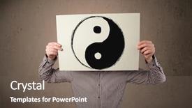  Presentation with karma - Beautiful slides featuring karma - businessman holding a paper backdrop and a gray colored foreground