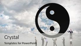  Presentation with karma - Audience pleasing slide deck consisting of karma - group of businesspeople and yin backdrop and a light gray colored foreground