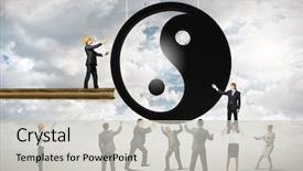  Presentation with karma - Audience pleasing theme consisting of karma - group of businesspeople and yin backdrop and a light gray colored foreground