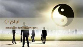  Presentation with karma - PPT theme featuring karma - group of businesspeople and yin background and a soft green colored foreground