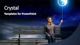  Presentation with karma - Slide set consisting of karma - young woman sitting on bench background and a  colored foreground