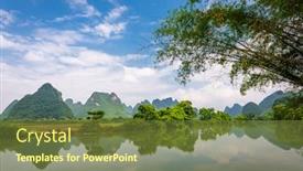  Presentation with china - Presentation design having karst-mountains-landscape-of-guilin background and a tawny brown colored foreground