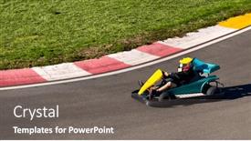  Presentation with car racing track - Presentation theme featuring kart-on-karting-track-pilote and a gray colored foreground