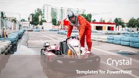  Presentation with starting line red running track - Theme enhanced with kart racer on start line background and a gray colored foreground