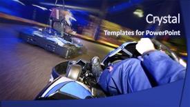  Presentation with race track - Slide deck consisting of kart racing - go-carts in pursuit background and a navy blue colored foreground