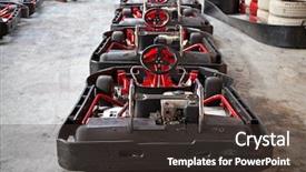  Presentation with ready - Presentation theme enhanced with kart racing - row of carts ready background and a tawny brown colored foreground