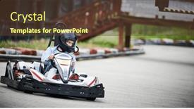  Presentation with vehicles - Presentation theme having karting-motorsport-road-racing background and a tawny brown colored foreground