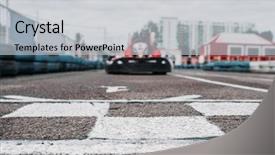  Presentation with finish line - Colorful PPT layouts enhanced with karting racer on finish line backdrop and a light gray colored foreground