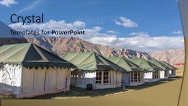  Presentation with camping - Beautiful PPT theme featuring kashmir tourism - sarchu camping tents backdrop and a teal colored foreground