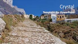  Presentation with greek - PPT theme consisting of kataraktis-donkey-track-at-chorio background and a ocean colored foreground