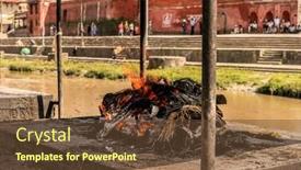  Presentation with ghats - Cool new PPT layouts with kathmandu-october-05-cremations-ceremony backdrop and a tawny brown colored foreground