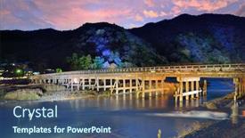  Presentation with bridge - PPT theme featuring katsura-river-and-togetsukyo-bridge background and a ocean colored foreground