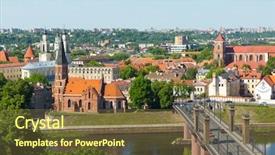  Presentation with kaunas - Slide deck with kaunas old town day time background and a tawny brown colored foreground