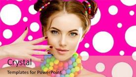  Presentation with girl model - PPT theme enhanced with kawaii - bright girl model holding hands background and a coral colored foreground