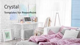  Presentation with room interior design - PPT theme consisting of kawaii - design interior of teenage girl background and a white colored foreground