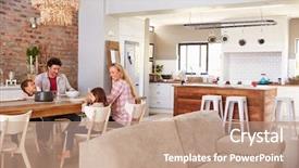  Presentation with home black family - Slide deck enhanced with kawaii - family mealtime at home background and a coral colored foreground