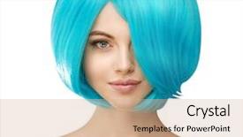  Presentation with girl model - Amazing slide deck having kawaii - girl with blue hair model backdrop and a coral colored foreground