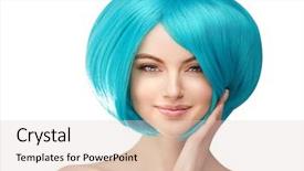  Presentation with girl model - PPT theme consisting of kawaii - girl with blue hair model background and a lemonade colored foreground