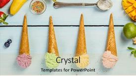  Presentation with cream - Audience pleasing slide set consisting of kawaii - variety of ice cream backdrop and a yellow colored foreground