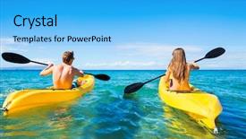  Presentation with kayaking - Cool new theme with kayak - couple kayaking in the ocean backdrop and a light blue colored foreground