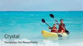  Presentation with kayaking - Colorful slide set enhanced with kayak - father and son kayaking backdrop and a light blue colored foreground