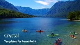  Presentation with pure water - PPT theme featuring kayak - kayakers on mountain lake background and a ocean colored foreground