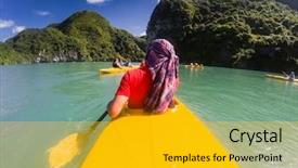  Presentation with long term care elderly - PPT theme having kayak - man kayaking in ha long background and a gold colored foreground