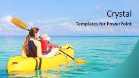  Presentation with kayaking - Slides featuring kayak - mother and son kayaking background and a light blue colored foreground