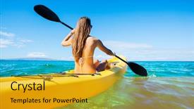  Presentation with kayaking - Slide deck featuring kayak - woman kayaking in the ocean background and a gold colored foreground