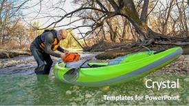  Presentation with spring water - Slides enhanced with kayak on a river shore background and a seafoam green colored foreground