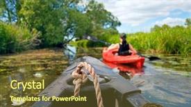  Presentation with kayak - Cool new PPT layouts with girl with paddle and kayak backdrop and a tawny brown colored foreground