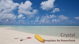  Presentation with maldives - Presentation featuring kayak-on-the-tropical-beach background and a soft green colored foreground