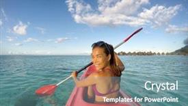  Presentation with fun and smile - Beautiful theme featuring kayak woman having fun kayaking backdrop and a seafoam green colored foreground