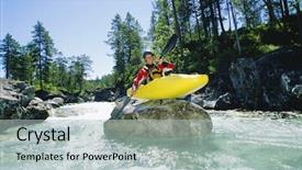  Presentation with boulder - Beautiful theme featuring funny sports - kayaker perched on boulder backdrop and a light blue colored foreground