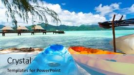  Presentation with sport - Slide deck featuring kayaking leisure water sport background and a teal colored foreground