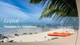  Presentation with pacific islands - Presentation theme consisting of kayaks-at-beautiful-tropical-beach background and a light blue colored foreground