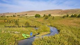  Presentation with forestry stream - Amazing presentation design having kayaks-on-the-shore backdrop and a gold colored foreground