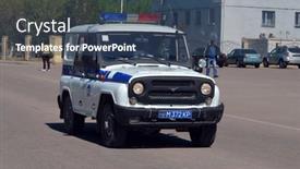  Presentation with ballistic - PPT theme consisting of kazakhstan-police-car-during-parade background and a ocean colored foreground