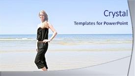  Presentation with beach - Colorful slide set enhanced with employee anniversary - restaurant catering services waitress serving backdrop and a soft green colored foreground