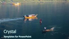  Presentation with vietnam - Presentation design having ke - traditional boats on the river background and a  colored foreground
