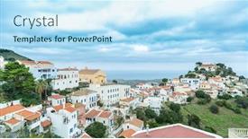  Presentation with cyclades - Cool new PPT layouts with kea-island-cyclades-greece-buildings backdrop and a sky blue colored foreground