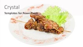  Presentation with kebab - Presentation theme enhanced with kebab from chicken liver wrapped with bacon and garlic sauce background and a sky blue colored foreground
