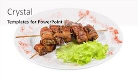  Presentation with liver - Amazing slide deck having kebab from chicken liver wrapped with bacon and garlic sauce backdrop and a sky blue colored foreground