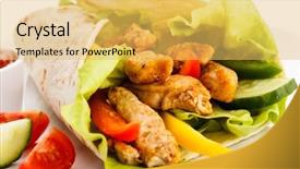  Presentation with kebab - PPT layouts with kebab - grilled meat and vegetables background and a yellow colored foreground
