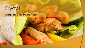  Presentation with kebab - Presentation theme enhanced with kebab - grilled meat and vegetables background and a gold colored foreground