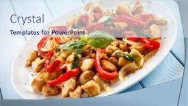  Presentation with kebab - Colorful PPT theme enhanced with kebab-grilled-meat-and-vegetables backdrop and a sky blue colored foreground