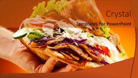  Presentation with kebab - Amazing PPT layouts having kebab-grilled-meat-bread backdrop and a crimson colored foreground