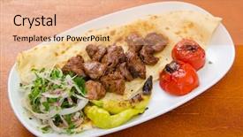  Presentation with kebab - Audience pleasing slide set consisting of kebab served in the plate backdrop and a coral colored foreground