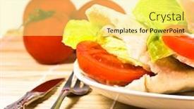  Presentation with kebab - Amazing slide deck having kebab with tomato ham cheese and lettuce on a plate backdrop and a blonde colored foreground